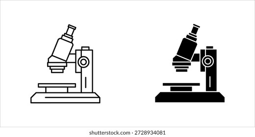 Título: Dois microscópios preto e branco com lentes detalhadas e suportes