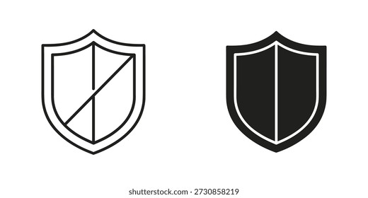 Title: Two black and white shield with different fill styles and a central dividing line