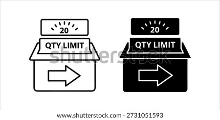 Title: Two black and white showing a box with a quantity limit of 20 and an arrow pointing to the