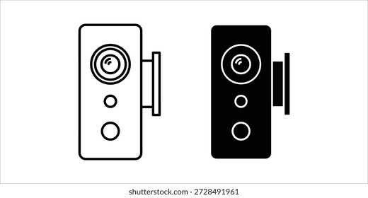 Título: Dos altavoces en blanco y negro con ondas de sonido circulares y asas sobre un fondo blanco