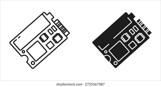 Title: Two circuit boards with electronic components and connectors in black and white line style