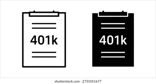 Titel: Zwei Zwischenablagen mit 401k Text und horizontalen Linien in Schwarzweiß