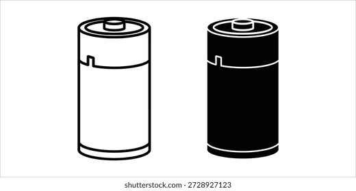 Titel: Zwei zylindrische Batterien mit positiven und negativen Anschlüssen in Schwarz-Weiß