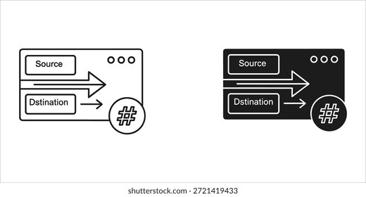 Título: dois diagramas de fluxo de dados com rótulos de origem e destino