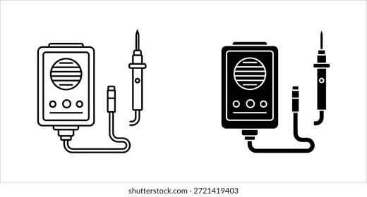 Título: Dois estilos diferentes de multímetros digitais com sondas em estilo de linha preto e branco
