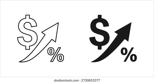 Title: Two dollar signs with upward arrows and percentage symbols indicating financial growth