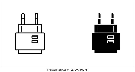 Title: Two electrical plugs with two prongs each on a white background