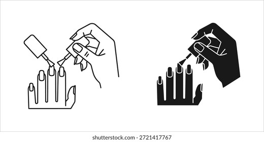 Título: Dos manos aplicando esmalte de uñas a las uñas con diferentes colores