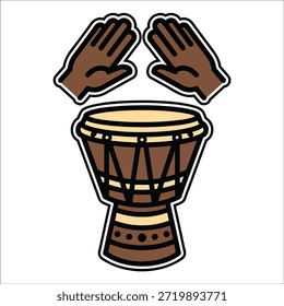 Título: de dos manos tocando un tambor africano tradicional con una madera marrón detallada