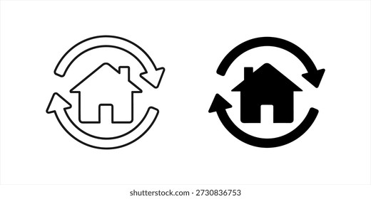 Title: Two houses with circular arrows indicating exchange or rotation