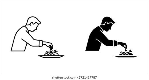 Titel: Zwei Personen, die Essen von einem Teller in einer minimalistischen Linie servieren