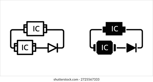 Título: Dois diagramas de circuitos integrados com componentes conectados e um diodo mostrado em preto e