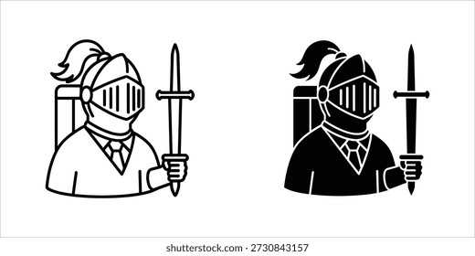Title: Two knights in armor holding swords with one in white and one in black