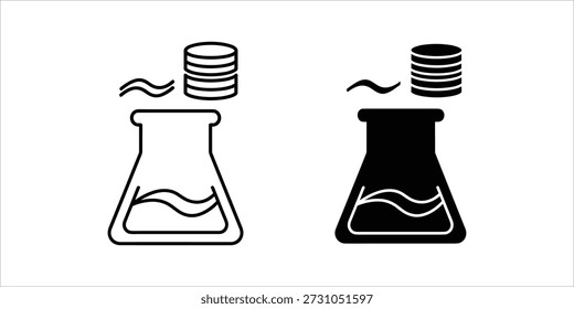Title: Two laboratory beakers with liquid and stacked coins above them