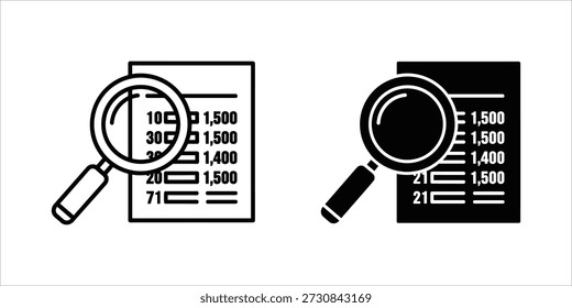 Title: Two magnifying glass over a document with numbers in black and white versions