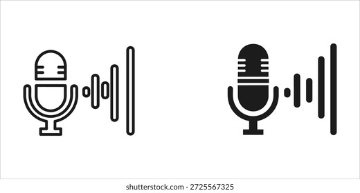 Title: Two microphones with sound waves in white and black versions