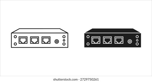 Título: Dois switches de rede com portas e indicadores Ethernet em um fundo branco