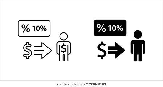 Title: Two people with different financial outcomes represented by percentage and dollar signs