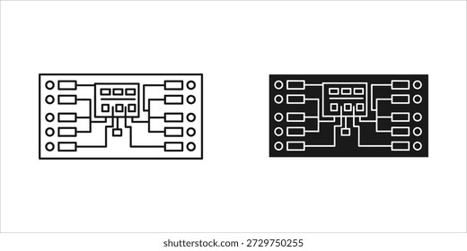Title: Two printed circuit boards with electronic components and circuit paths on a white background