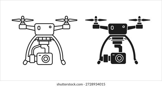 Titel: Zwei Quadcopter-Drohnen mit Kameras in schwarz-weißem Linienstil