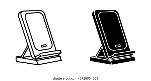 Title: Two smartphone stands with devices in black and white