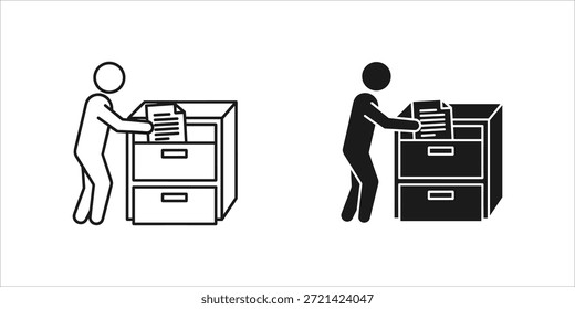 Título: Dos figuras estilizadas que manejan documentos en un minimalista blanco y negro