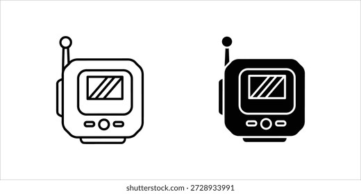 Title: Two vintage television sets with antennas shown in white and black versions