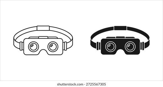 Titel: Zwei Virtual-Reality-Headsets mit verstellbaren Riemen und zwei Objektiven in Schwarz und