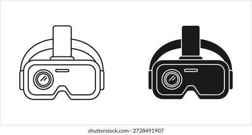 Titel: Zwei Virtual-Reality-Headsets mit Linsen und Stirnbändern in Schwarz-Weiß-Farbschemen