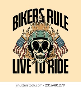 Título: Ilustración de camisetas con camisetas con esqueleto vectorial con bandera de Estados Unidos