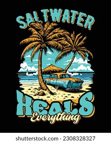 Title: Vector summer Beach vintage tshirt design

