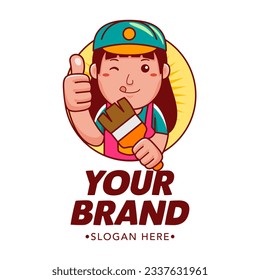 Title: Woman Painter Cartoon Character Logo Vector Template