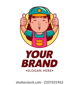 Title: Woman Painter Cartoon Character Logo Vector Template