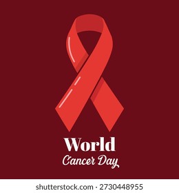 Título: Cartel del Vector del Día Mundial contra el Cáncer, Ilustración de la conciencia de la cinta roja, Diseño global de lucha contra la esperanza