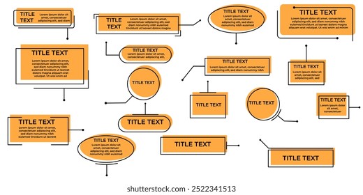 Сtodos os títulos definidos. Modelo de textos explicativos futuristas HUD. Caixas de texto de linha digital. Conjunto de modelos títulos quadro de texto para publicidade, apresentação e banners modernos. Elementos vetoriais