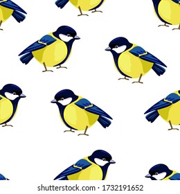 Titmouse Bird pattern seamless Vector Illustration. Print design with drawn birds for textiles.