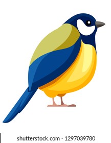Titmouse bird sitting. Flat cartoon character design. Colorful bird icon. Cute titmouse template. Vector illustration isolated on white background.