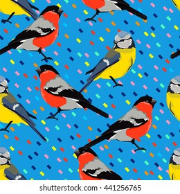 titmouse bullfinch, fashion textiles seamless. vector illustration
