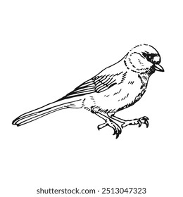 Titmouse. Estilo de tinta de Ilustración vectorial dibujado a mano.