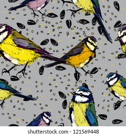 Titmouse / Seamless background with birds