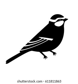 Titmouse silhouette on the white background