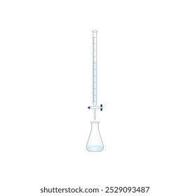 Titration procedure. Titrant in a burette and analyte in a conical flask, scientific experiment in the laboratory. Scientific vector illustration.