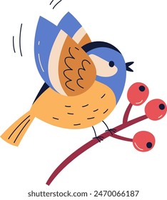 Tits Bird With Branch Vector Illustration
