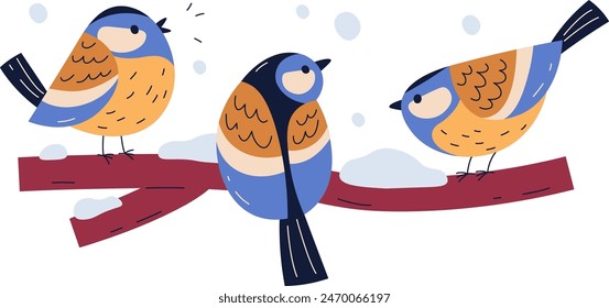 Tits Bird Sitting On Branch Vector Illustration