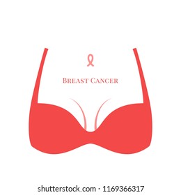 Tits in a bra, vector illustration, breast cancer, flat silhouette