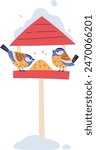 Tits On Bird Feeder Vector Illustration
