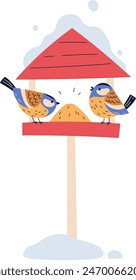 Tits On Bird Feeder Vector Illustration