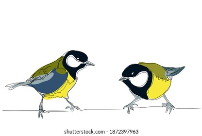 Tits one line Zeichnung auf weißem Hintergrund. Illustration von Hand für Weihnachten und Neujahr. Vektorgrafik, moderner minimalistischer Stil.