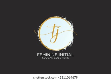 TJ handwriting logo with circle template vector signature, wedding, fashion, floral and botanical with creative template.