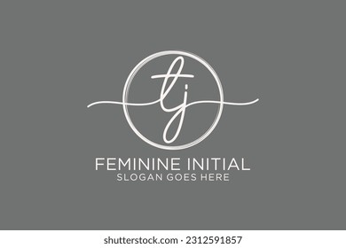 TJ handwriting logo with circle template vector logo of initial signature, wedding, fashion, floral and botanical with creative template.